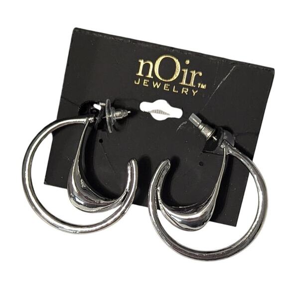 Double Hoop Earring Silver Tone by nOir - Picture 2 of 3